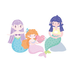 cute little mermaids with bubble rock fantasy dream cartoon