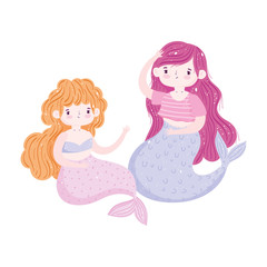 cute little mermaids decoration cartoon isolated icon design