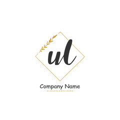 U L UL Initial handwriting and signature logo design with circle. Beautiful design handwritten logo for fashion, team, wedding, luxury logo.