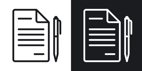 Contract, agreement or business papers icon. Simple two-tone vector illustration on black and white background