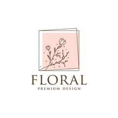 Floral frame line logo icon vector template. Elegant design floral line vector.