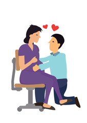 Smiling pregnant young couple hugging. Happy family concept.