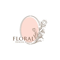 Floral frame line logo icon vector template. Elegant design floral line vector.