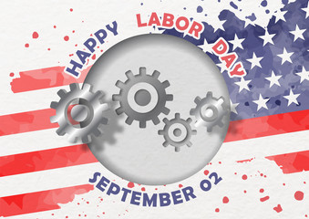 Card and poster of the U.S.A Labor Day in 3d and paper cut out style on white paper pattern background. All in vector design.