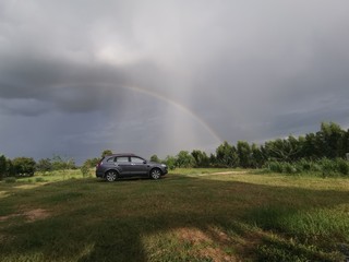 Rainbow on the car after the rain