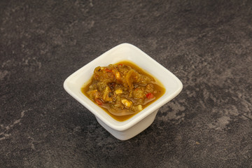 Green spicy sauce in the bowl