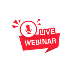 Live webinar button, icon, emblem label. Vector on isolated white background. EPS 10