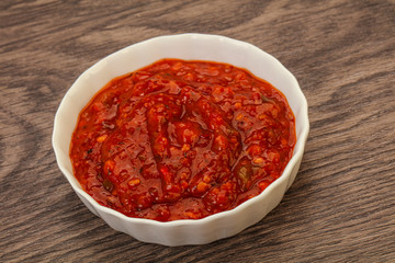 Tomato spicy sauce in the bowl