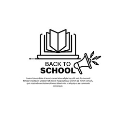 Back to school banner with laptop book and megaphone. Vector on isolated white background. EPS 10