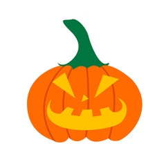 Evil pumpkin for Halloween. Creepy scary pumpkin is a Symbol of the Halloween holiday. Vector flat illustration