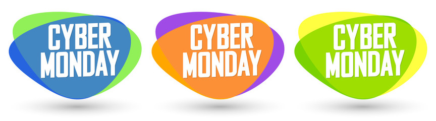 Set Cyber Monday Sales bubble banners design template, collection discount tags, app icons, vector illustration