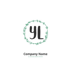Y L YL Initial handwriting and signature logo design with circle. Beautiful design handwritten logo for fashion, team, wedding, luxury logo.