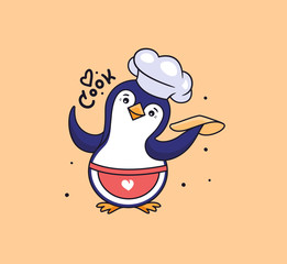 The penguin dancing and spinning pizza blank. Cartoonish cook