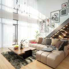 Contemporary Penthouse Mansarde with Stairs (focus) - 3d visualization