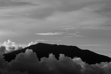 Black and White Mountain and Clouds