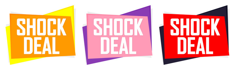 Set Shock Deal tags, sale banners design template, vector illustration