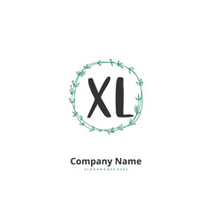 X L XL Initial handwriting and signature logo design with circle. Beautiful design handwritten logo for fashion, team, wedding, luxury logo.