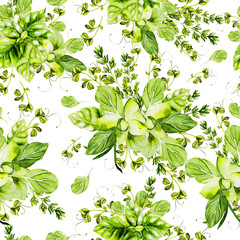 Fototapeta na wymiar Watercolor seamless pattern with herbs. 