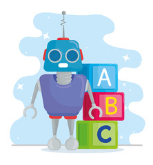 kids toys, alphabet cubes with robot vector illustration design