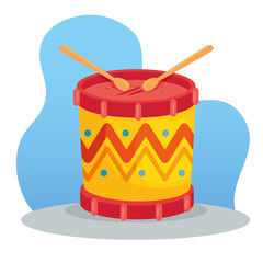 drum with sticks, child toy musical instrument vector illustration design