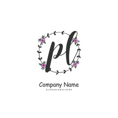 P L PL Initial handwriting and signature logo design with circle. Beautiful design handwritten logo for fashion, team, wedding, luxury logo.