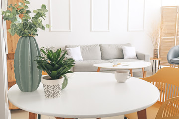 Stylish interior of living room with table