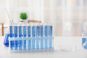 Glassware on table in laboratory
