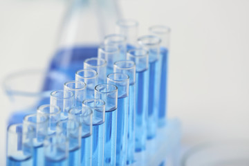 Test tubes in laboratory, closeup