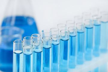 Test tubes in laboratory, closeup