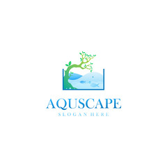 Aquascape aquarium paludarium logo design vector illustration