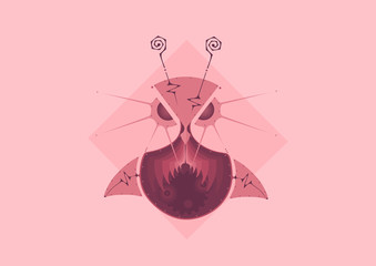 Illustration of owl in geometric abstract art style.  ( Monochrome : Purple & Pink)