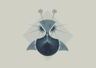 Illustration of owl in geometric abstract art style. ( Monochrome : Blue)