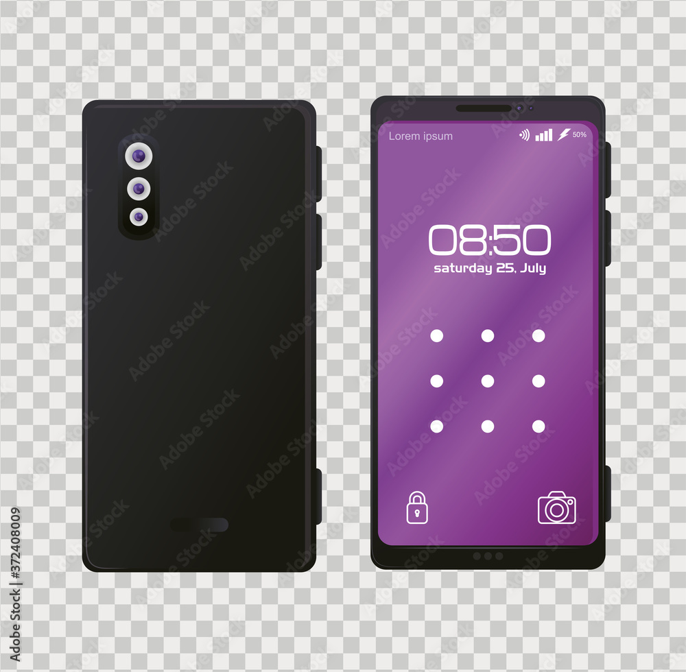 Poster realistic smartphones mockup with lock pattern on the screen vector illustration design