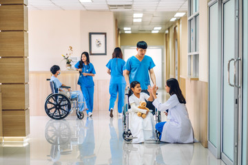 Group of professional medical doctor team with stethoscope in uniform service help support...
