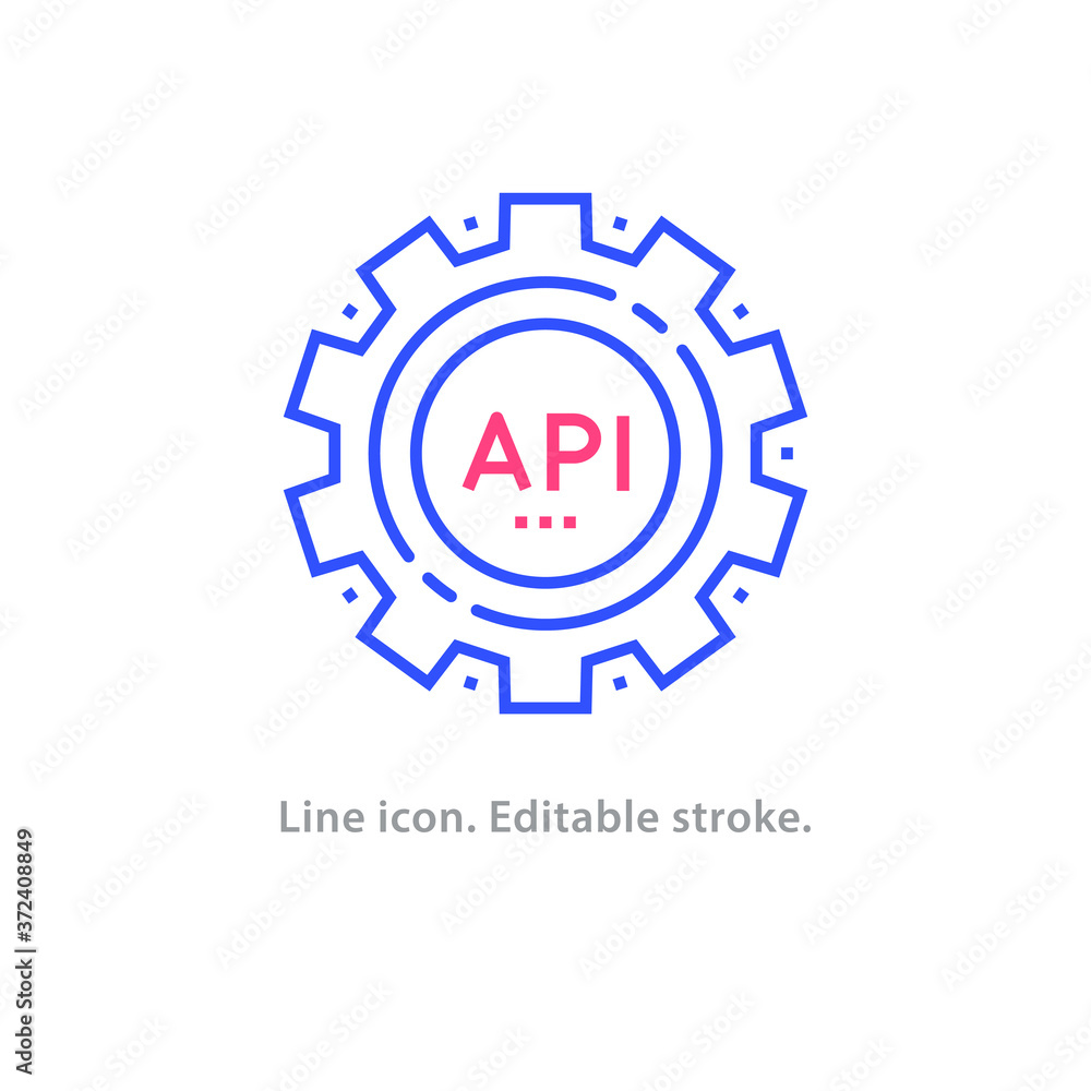Poster api line icon on white background. editable stroke.