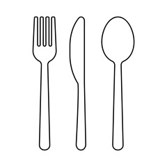 Isolated Outline fork with knife and spoon icon on white background. Vector illustration