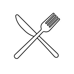 Isolated Outline Crossed fork with knife icon on white background. Vector illustration