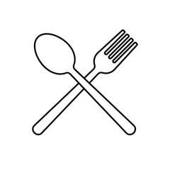 Isolated Outline Crossed fork with spoon icon on white background. Vector illustration  