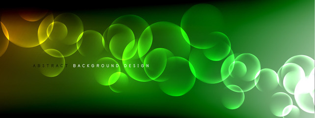 Vector abstract background liquid bubble circles on fluid gradient with shadows and light effects. Shiny design templates for text