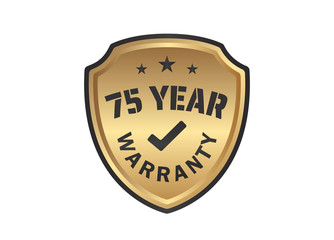 75 year Warranty Gold Shields on White Background