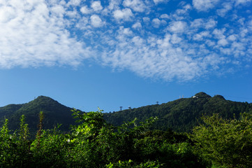 Fototapeta na wymiar 筑波山の中腹から見る男体山と女体山
