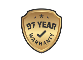 97 year Warranty Gold Shields on White Background