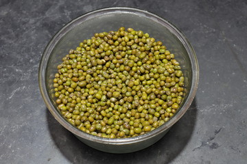 Fresh green gram beans in white background