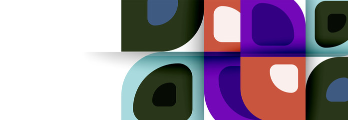 Naklejka premium Set of vector modern geometric abstract backgrounds with repeating abstract round shapes patterns and shadow effects