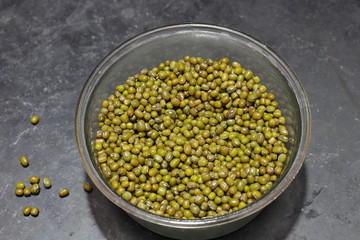 Fresh green gram beans in white background