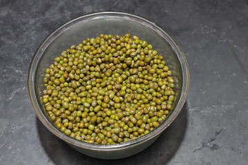 Fresh green gram beans in white background