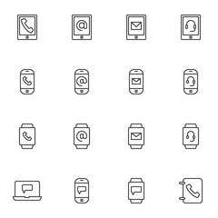 Contact information line icons set, outline vector symbol collection, linear style pictogram pack. Signs, logo illustration. Set includes icons as email message, smartphone, contact book, telephone