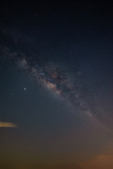Landscape with Milky way galaxy. Night sky with stars.