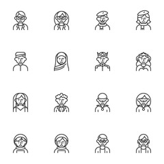 People avatar line icons set, profession outline vector symbol collection, linear style pictogram pack. Signs, logo illustration. Set includes icons as woman man workers, spaceman, artist, scientist