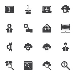 Network technology vector icons set, modern solid symbol collection, filled style pictogram pack. Signs, logo illustration. Set includes icons as SEO optimization, data server, website cyber security